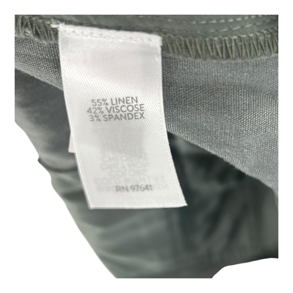 J Jill Wide Leg Crop Pants Womens Large Olive Green Linen Blend Elastic Waist - Picture 8 of 9